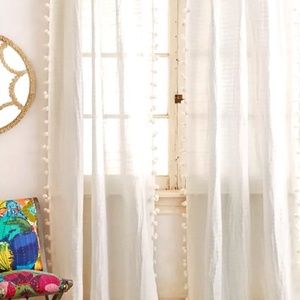 2 NEW ANTHROPOLOGIE POM TASSEL CURTAINS -CREAM (84" X 50")